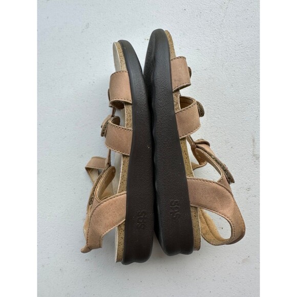 SAS Leather Sorrento Praline Adjustable Hook Loop T-Straps Suede Sandals 8 Wide - Picture 4 of 9